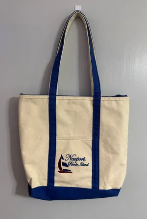 Newport Rhode Island Canvas Tote Bag with Navy Trim Preppy Coastal Vibes thumbnail 1