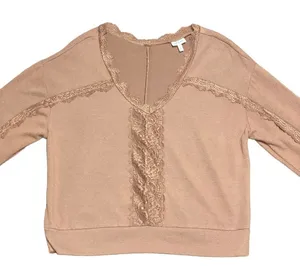 Self E V Neck Long Sleeve Crop Sweater With Lace Trim thumbnail 1