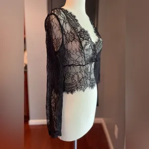Black Lace Whimsigoth Boho Fairy Mystic Long Sleeve Top thumbnail 2