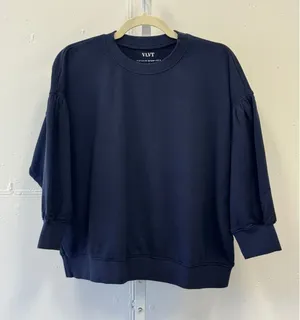Velvet by Graham & Spencer VLVT Navy Blue Puff‎ Sleeve Cotton Sweatshirt Small thumbnail 1