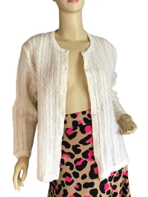 Vintage Circa 1960'S Cream Sears Knit Cardigan Sweater (L) thumbnail 5