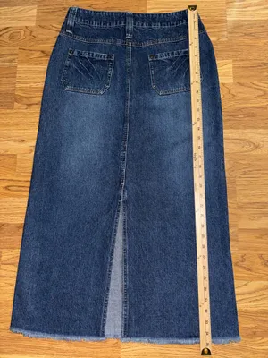 Cato Long Denim Skirt Women’s Size 6 Dark Wash Distressed Raw Hem Fringe Slit thumbnail 13