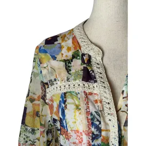 Maeve Abella Blouse Women 0 Ivory Floral Patchwork Pin Tuck Cotton Top Boho thumbnail 6