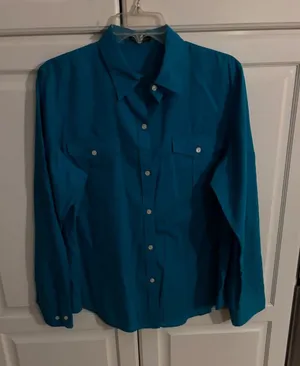 Lauren‎ Jeans Co Ralph Lauren Turquoise Blue Button Down Utility Shirt Womens thumbnail 1