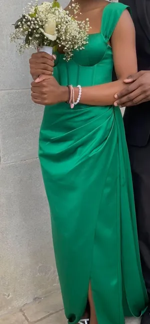 Miss Circle Green High Slit Corset Satin Gown thumbnail 1
