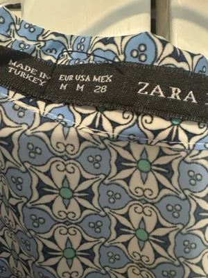 Zara Satin Feel Wrap Front Blouse Blue Grey Print Size Medium thumbnail 4
