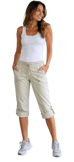Nike Women's Convertible Cargo Pants Roll Up Capri Hiking Travel Beige Large thumbnail 1