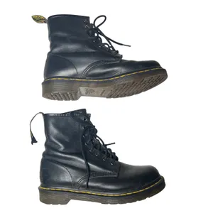 Dr Martens 1460 Combat Boots Black Leather Yellow‎ Stitch Lace Up Women 7 thumbnail 5