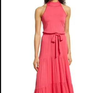 Loveappella Polish Pink Tiered Halter Maxi Dress Size Large NWOT thumbnail 4