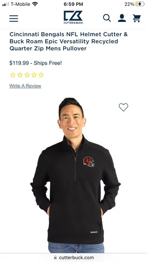Cincinnati Bengals NFL Helmet Cutter & Buck Roam Epic Black Pullover Quarter Zip thumbnail 7