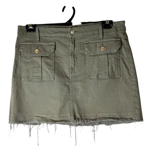 7 For All Mankind Skirt Women‎ 32 Olive Green Moss Utility Pocket Raw Hem Mini thumbnail 2