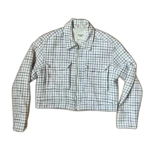 Abercrombie & Fitch Full Zip Up Cropped Tweed Plaid Squares Shirt Jacket Sz L thumbnail 3