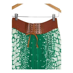 Magic Pleated Maxi Skirt Womens Medium Green Mosaic‎ Print Corset Waist Boho thumbnail 3