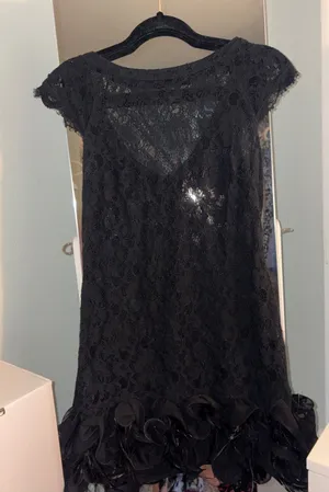 Black Lace Cocktail Dress with Rosette Hem Size XS thumbnail 1
