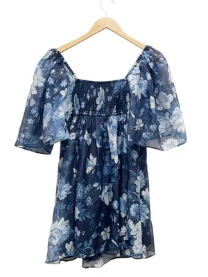 Abercrombie & Fitch Emerson Mini Dress Medium Blue Floral Organza Angel Sleeve thumbnail 3