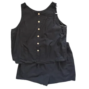 NWT Women Linen 2 Piece Outfit Black Crop Tank Top and Shorts Set Size L thumbnail 5