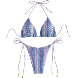 ZAFUL 2 Piece Triangle Bikini Swim Knitted Halter Bathing Suit US LARGE thumbnail 1