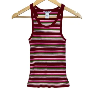 Abercrombie & Fitch Red Pink Striped Ribbed Knit Racerback Tank Top Y2K Size M thumbnail 2
