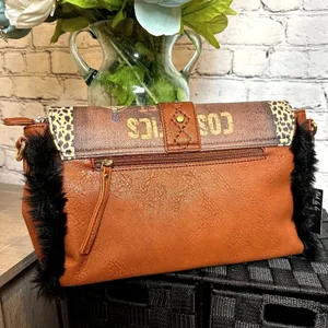 Beautiful Clutch Crossbody Handbag Turn Lock Fur Trim thumbnail 8