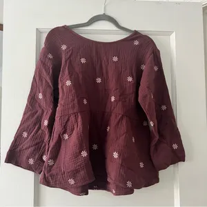 Madewell Embroidered Lightspun Peplum Gauze Open-Back Top in Vintage mulberry thumbnail 5