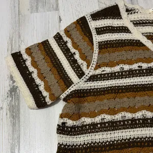 Ultra Pink Brown and Cream Striped Crochet Top thumbnail 2