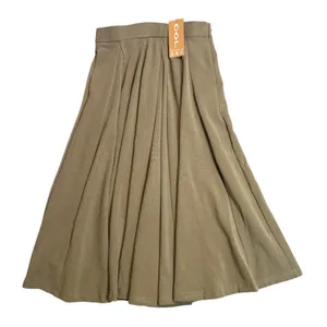 OGL Pleated Midi Volume Skirt Womens S Green Ribbed Pockets Office Capsule NEW thumbnail 1
