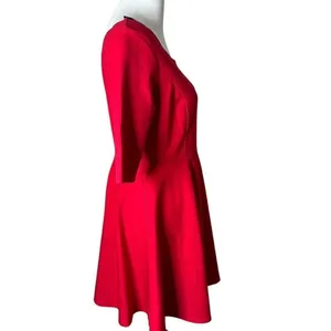 Lulus Red Scalloped Mini Skater Dress Womens L Stretch Knit Flared Fit & Flare thumbnail 5
