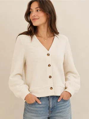 Madewell Ivory Textured Button Front Cardigan Sweater thumbnail 1