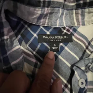 Banana Republic Soft Wash‎ Plaid Tunic Shirt Womens Small Blue White Cotton Top thumbnail 2