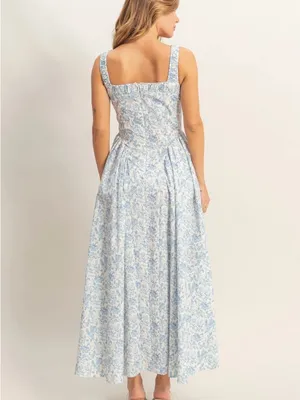 HYFVE Blue Floral Cotton Empire Waist Maxi Dress Square Neck Cottagecore Medium thumbnail 3