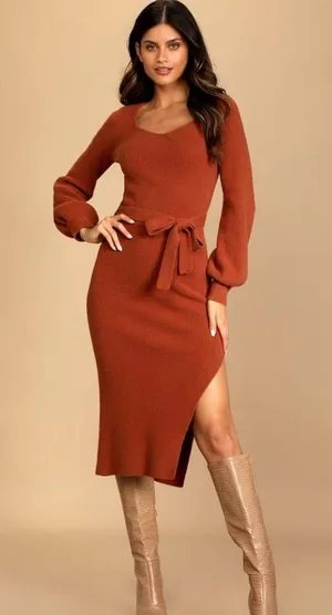 Lulus Rust Brown Knit Sweater Dress thumbnail 1