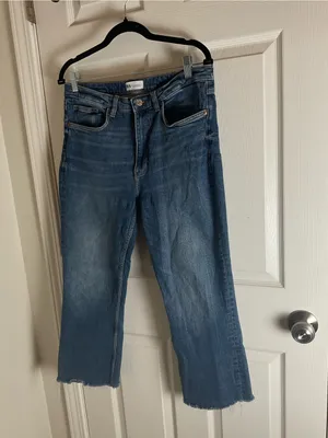 Zara Z1975 High-Rise Straight Leg Jeans Medium Wash Raw Hem – Size US 10 thumbnail 2