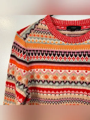NWT J. Crew Wool Blend Bright Cerise Peony Faire Isle Wool Blend Sweater Small thumbnail 5