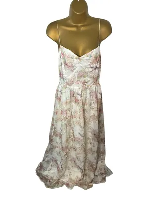 Storia Floral Maxi Dress Open Back V-Neck Ivory M thumbnail 2