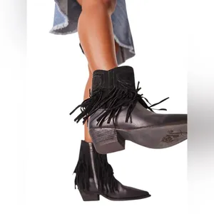 🆕 Free People | Lawless Fringe Western Boot | Black | Size: 8.5 thumbnail 2