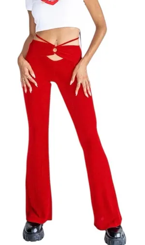 NWT Princess Polly Red Flare Pants High Rise Cut Out S 4 thumbnail 1