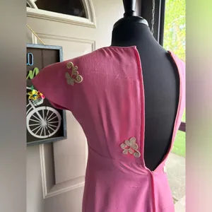 Vintage handmade 50/60s pink beaded cap sleeve formal maxi dress, size small thumbnail 9