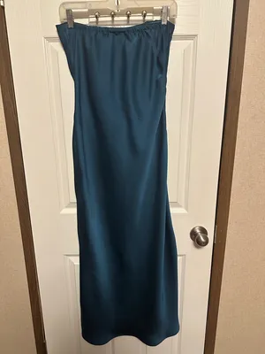 Hello Molly Teal Strapless Satin Midi Dress thumbnail 7
