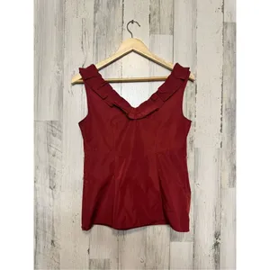 Ann Taylor Red Ruffle V Neck Sleeveless Blouse Top Career Work Office Size 2 thumbnail 3