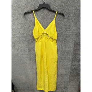 Future Collective Women Dress 2 Yellow Linen Blend Ring Cut-Out Midi Sundress thumbnail 3