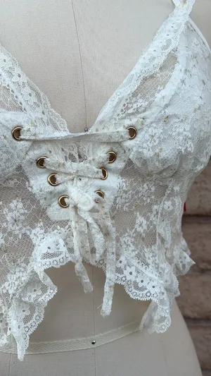 🥂 Shein Icon White Lace Corset Going-Out Crop Top | Size L thumbnail 3