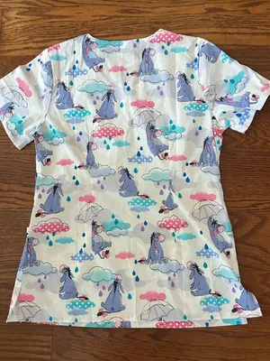 Disney Eeyore Sunshower Womens Scrub Top V-Neck Short Sleeve Pockets Size Small thumbnail 12