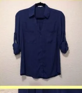 NWOT. Express roll up dark blue button down blouse thumbnail 1