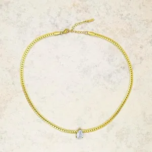Gold Chain Necklace with Teardrop Crystal thumbnail 4