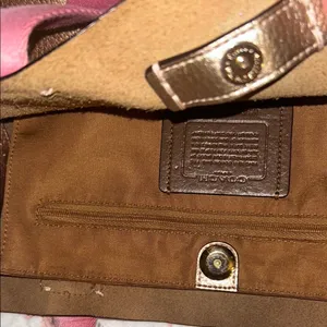 Coach Rose Gold Metallic Tote Bag with Pink Canvas Straps thumbnail 11