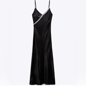 SATIN EFFECT RHINESTONE DRESS BLACK - REF. 0881/219 New without tag XS thumbnail 2