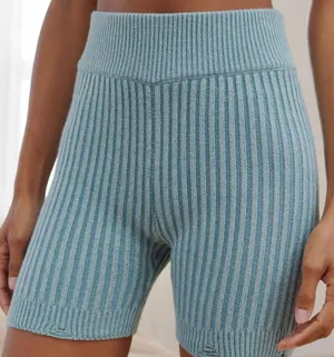 Urban Outfitters Kadin Knit Blue Ribbed Distressed Biker Shorts thumbnail 1