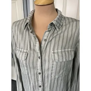 Billie T‎ Striped Utility Shirt Green Button Up Long Sleeve Boho Western thumbnail 2