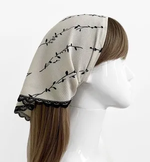 Handmade Cream Beige Chiffon And Floral Lace Triangle Headband thumbnail 1