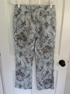 Etcetera Size 2 Blue Brown Toile Bird Floral 100% Linen Straight y2k Pants thumbnail 5